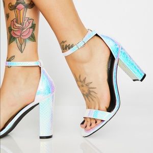 DOLLS KILL Unicorn Strappy Iridescent Heels